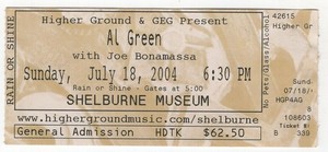 Al Green & Joe Bonamassa Ticket (July 18, 2004 - Shelburne, Vermont)
