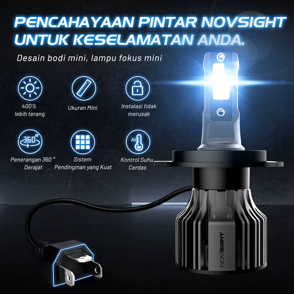 NOVSIGHT N39 H4 LED Headlight for Car H7 LED H1 H3 H11 9005 9006 9012 6000K 1000 - Image 2 of 4