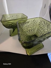 Vintage Indiana Glass 1960's Candy Dishes Green Cut Glass