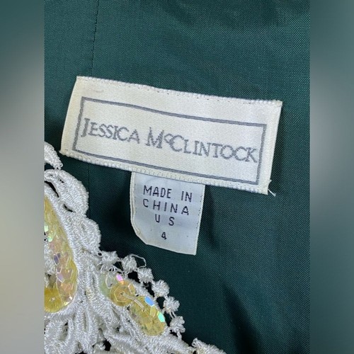 Jessica McClintok Vintage Samt Spitze und Perlen Kleid 4 grün 80’s Petticoat - Bild 6 von 12