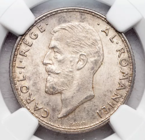 1914, Kingdom of Romania, Carol I. Certified Silver 1 Leu Coin. NGC MS-63!