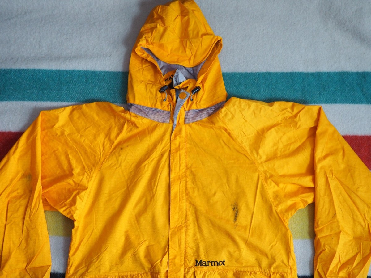 VTG 90s MARMOT Yellow Orange Nylon Hooded Shell Hiking VTG 90s MARMOT Yellow Orange Nylon Hooded Shell Hiking