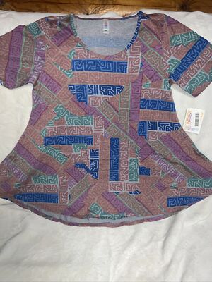 Lularoe Perfect T Pink Blue Tattoo Maze Tribal Aztec Large 16/20 Tunic Unicorn