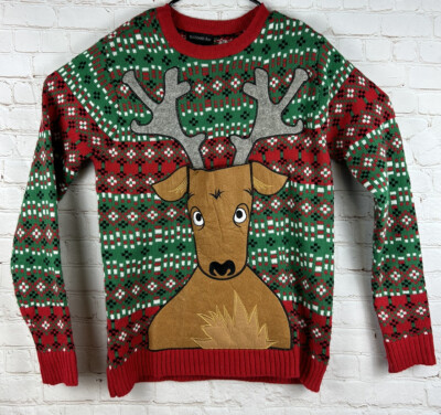 Blizzard Bay Sweater Mens Large Ugly Christmas Party Reindeer Drink Holder Small