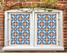 3D Blue Petals A607 Window Film Print Sticker Cling Stained Glass UV Zoe