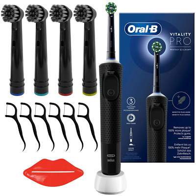 NEU Oral B Vitality Pro D103 Schwarz Elektrische Zahnbürste 4 Aufsätze Timer