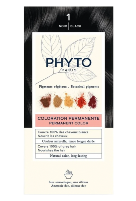 Phyto Hair Colour Kit - Shade 1 Black - Hair Dye - Ammonia And Silicones Free