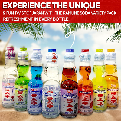 Ramune Japanese Soda Soft Drinks - Original, Strawberry, Melon