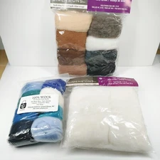 Wool Roving Lot of 3 Pks Multi Colors Needle Felting Earthtones Blues Natural