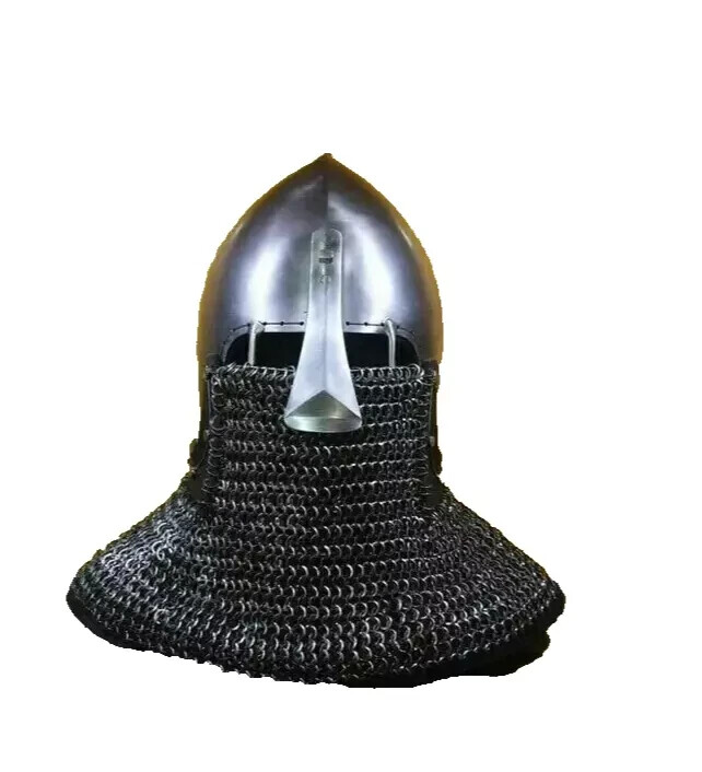 Steel Medieval Bascinet Nasal Helmet for Buhurt and Crusader Elite Knight Armor-image