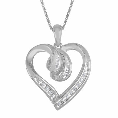 Collier Cœur En Argent 925 Avec Accent Diamant - Chaine Rolo 45.7 Cm (18 Pouces) - Neuf Sans Boîte