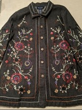 DENIM CO Embroidered Boho Floral Cotton Jean Jacket India Size Medium