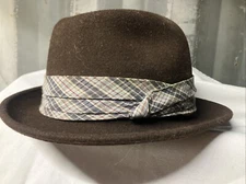 Capas Designs Hat, sz M, Brown Wool Lite Felt, Plaid Trim, Made In Usa ￼5923wpl