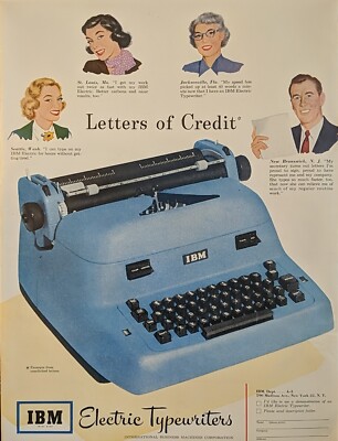 1957 vintage IBM portable typewriter Blue Electric Letters Of Credit