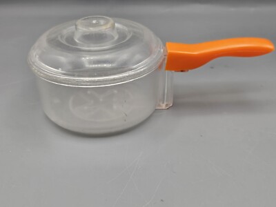 Vtg Clear Plastic Skillet Frying Pan W Lid Kid Play Kitchen Orange Handle 2 Pc 