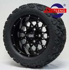 GOLF CART 12" BLACK VENOM ALUMINUM WHEELS and 20" AT TIRES (SET OF 4) 