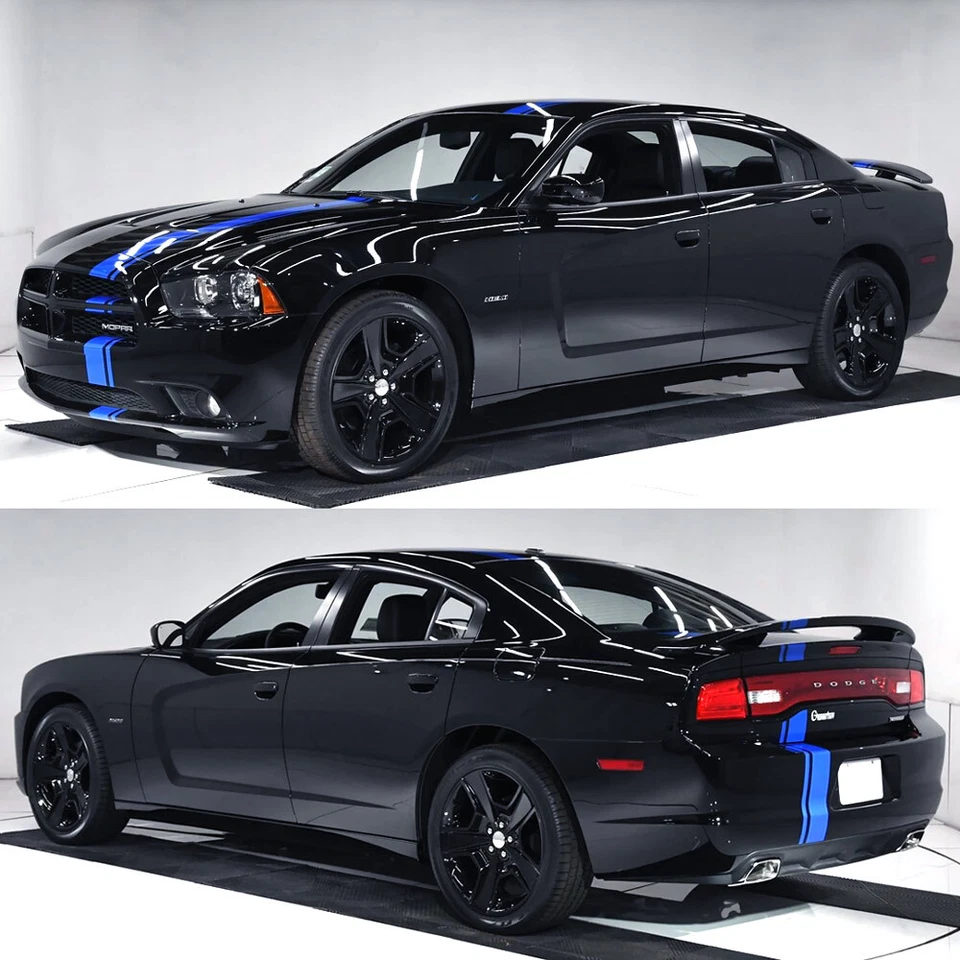 Para Dodge Charger MOPAR 11 2011 capó de vinilo doble pasador rayas carreras calcomanía gráfica Foto 2 de 4