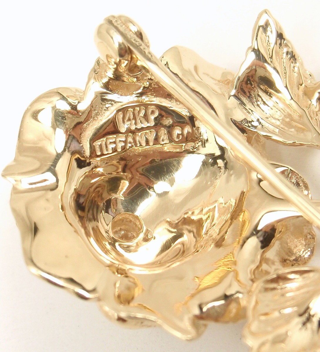 Rare Vintage Tiffany & Co 14K Yellow Gold Diamond Rose