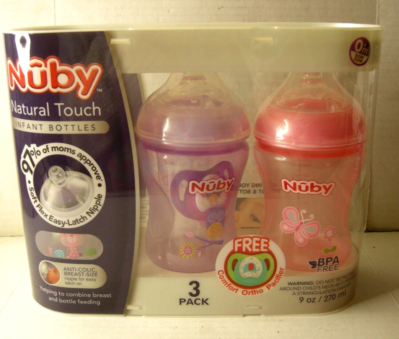 Nuby Natural Touch Infant bottles, 3 Pack, 9 Oz. Each, Combines Breast & Bottle