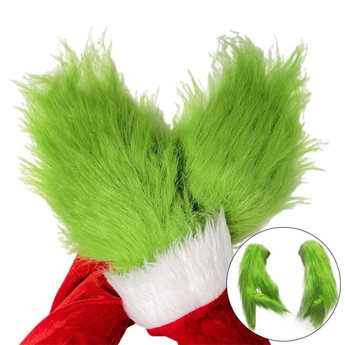 ሠChristmas The Grinch's Plush Gloves Adults Kids Cosplay Costume Xmas Hand Props - Picture 2 of 9