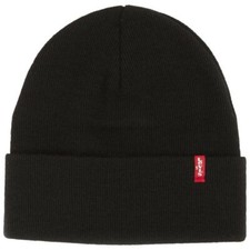 LEVIS RED TAB TURNUP KNITTED BEANIE WOOLEY WINTER HAT / GIFT / GEMMA - BLACK