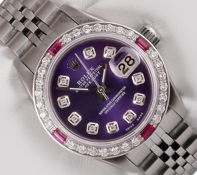 Rolex Lady Datejust Steel 26mm-Purple Diamond Dial-Ruby Gemstone & Diamond Bezel