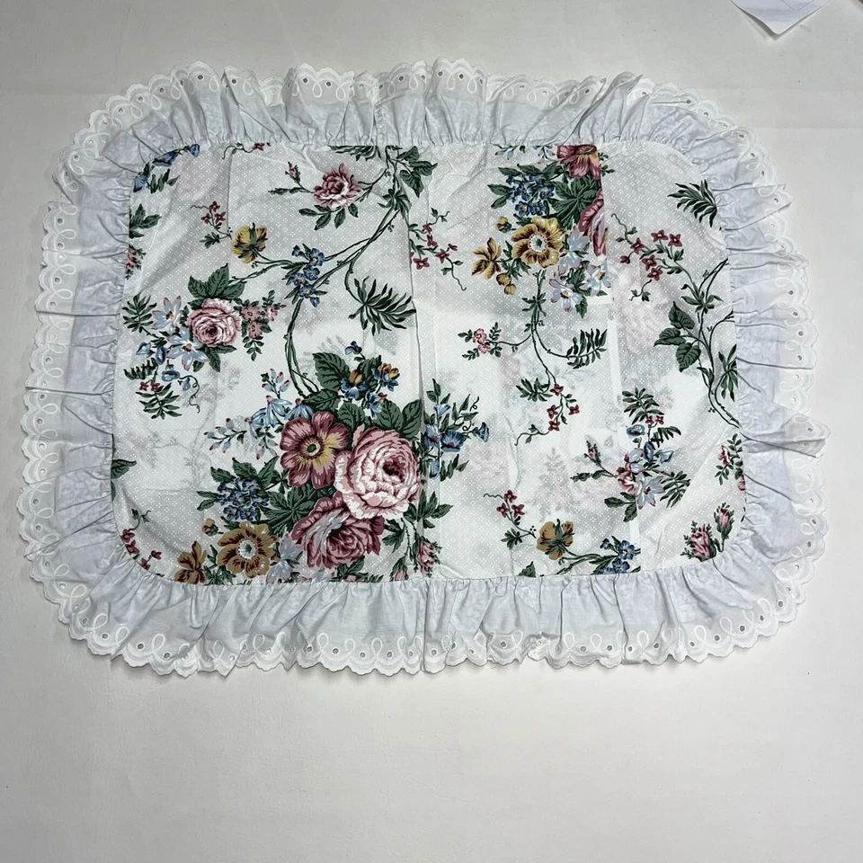 Travesseiro vintage floral rosa com babados ilhós fronha 20X26 chique gasto Cottagecore NOVO - Imagem 2 de 4