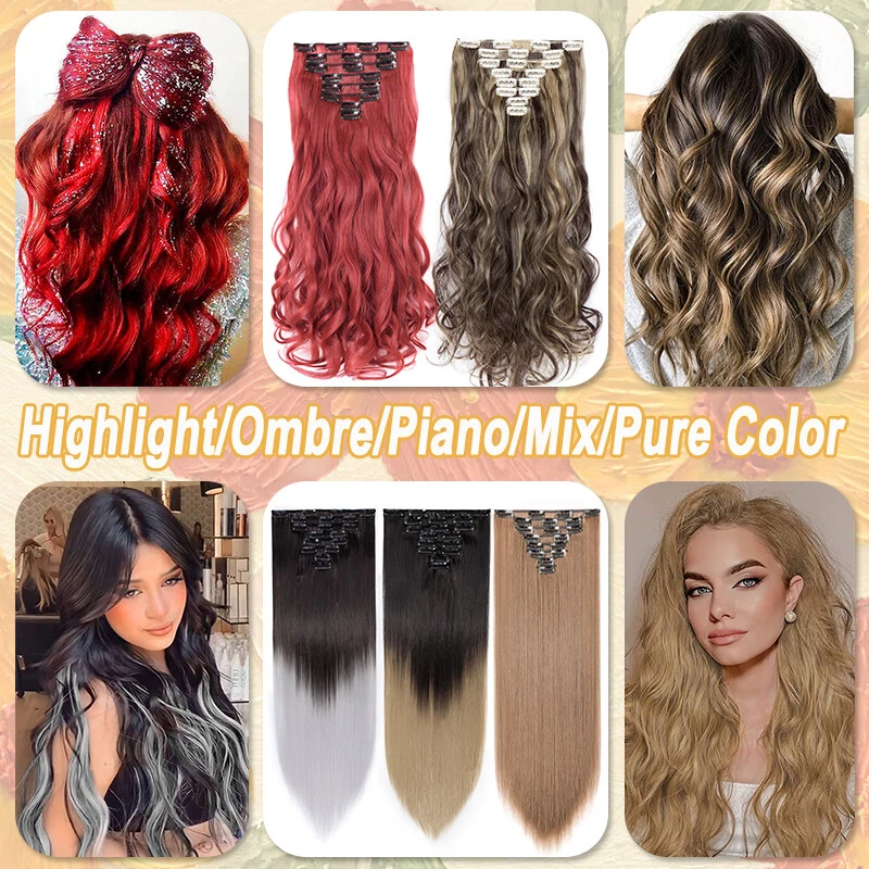 Extensiones de cabello recto con clip de cabeza completa Real as Human Ombre 8 piezas Foto 3 de 4