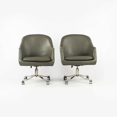 1980s Nicos Zographos Grey Leather Bucket Desk Chairs with Alpha Bases 2x Avail 