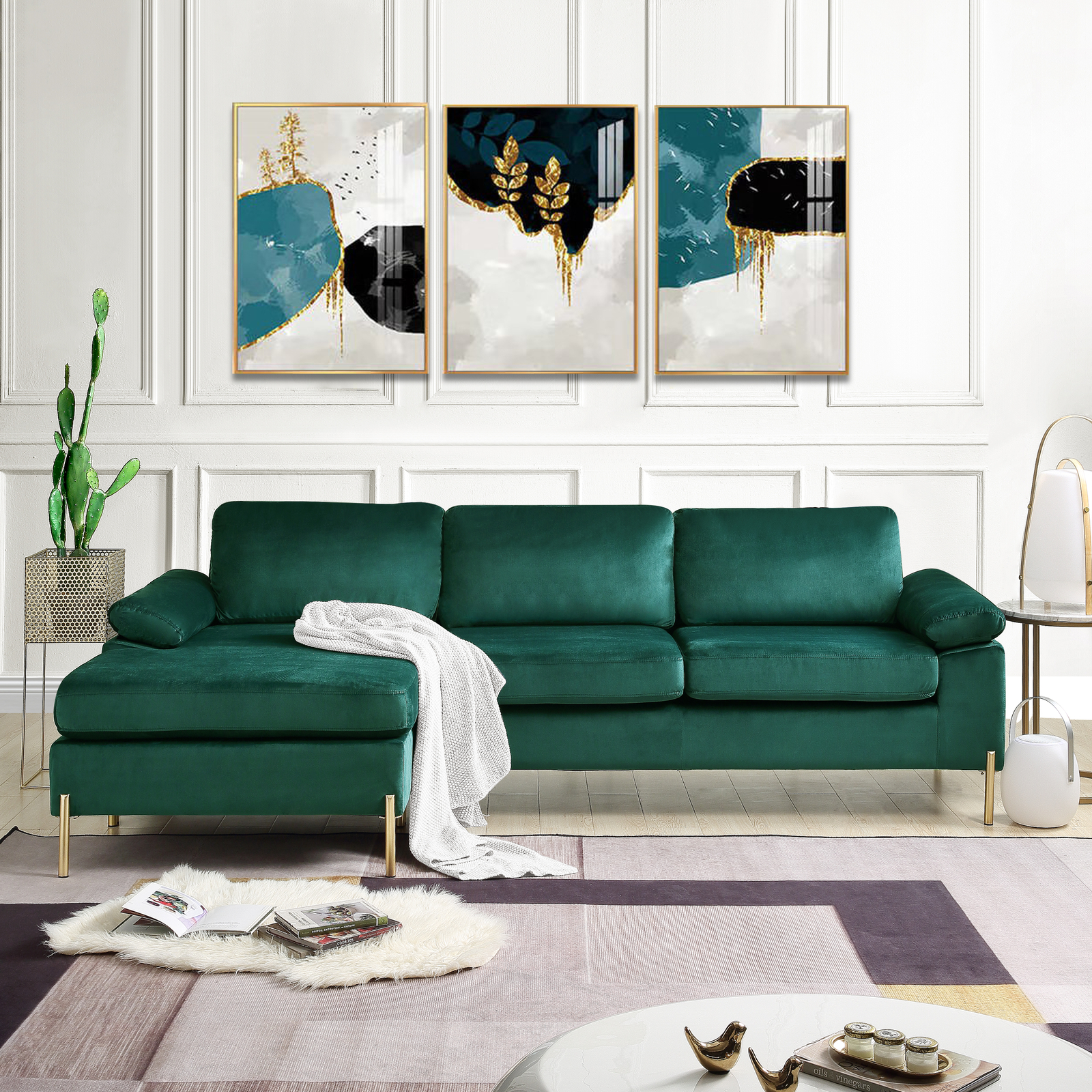 Shannon Velvet Chaise Sectional Sofa in Luxe Soft Fabric  