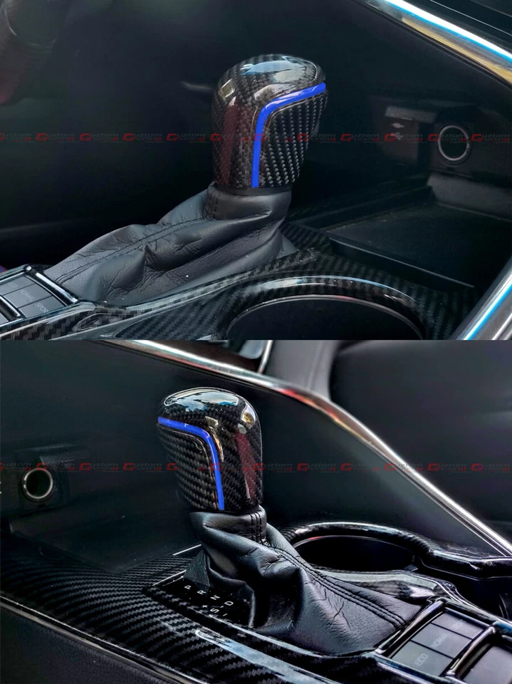 FOR 18-2024 TOYOTA CAMRY REAL CARBON FIBER AUTOMATIC AT SHIFT KNOB W/ BLUE STRIP - Image 4 of 4