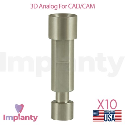 10x Dental 3D Analog For CAD/CAM Stainless Steel Int Hex 2.42mm Dentistry