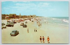 Daytona Beach FL Aerial View Old Cars on Beach Postcard