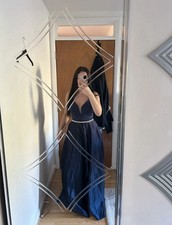 Navy V Neck Prom Bridesmaid Dress Silver Detail