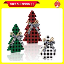 Christmas Decor 3 Pieces Wood Table Rustic Christmas Tree Farmhouse Wooden Xmas
