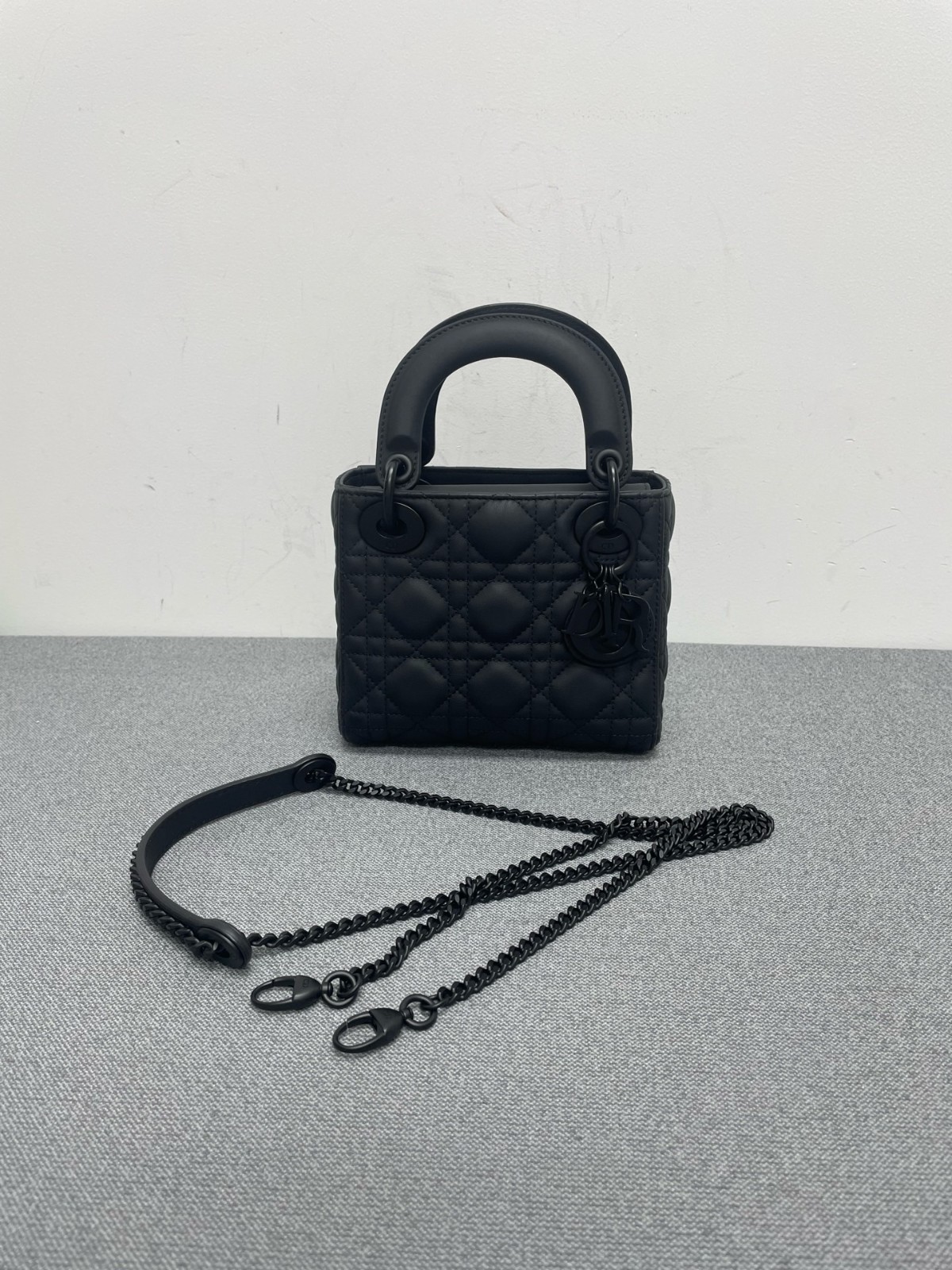 Dior Lady Dior Mini So Black Matte Leather Crossbody Top Handle Bag