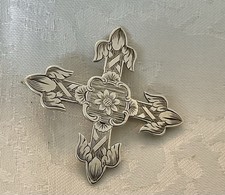 Victorian Silver Celtic Etched Cross Brooch Just Over 1.5 Inches.  Pre 1900s