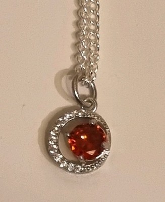 Anhänger Sterlingsilber orange Topas und Zirkonia mit Kette 