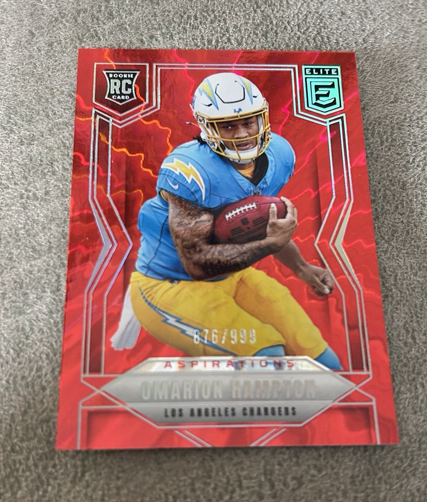 2025 Donruss Elite Omarion Hampton #132 Red Aspirations /999 (RC) LA Chargers