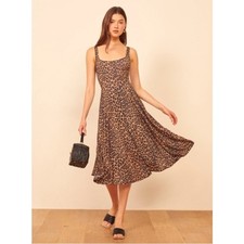 REFORMATION Rou Knit  Dress XS Cougar Leapard Print Midi A-Line Pockets NWOT
