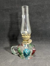 Vintage Hong Kong Miniature Glass Oil Lamp Pressed Design with Finger Hold