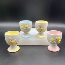 Vintage Japan Ceramic Egg Cups Easter Chicks Chicken Pastel Napco ? Set 4