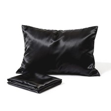Satin Pillowcase Size Silk Pillow Cases Set of 2 Wrinkle-Free Soft Queen Black