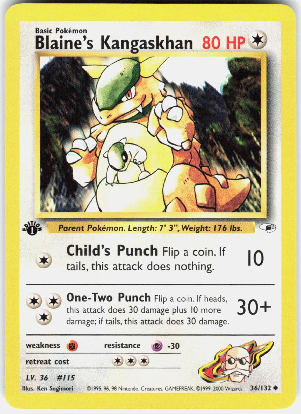 Blaine's Kangaskhan 36/132 Uncommon Gym Heroes Pokemon 1st Edition NM 01-03-12