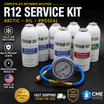 Envirosafe Arctic Air for R12, Auto AC Refrigerant Proseal & Oil & Brass Gauge