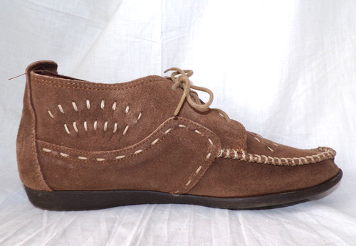Mocassins Minnetonka Femme Taille 8 - Cuir Marron - Franges - Semelle Caoutchouc - Occasion