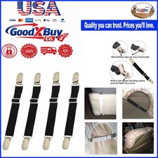 Adjustable Bed Sheet Clips Straps - Durable Mattress Holders Set of 4 Black