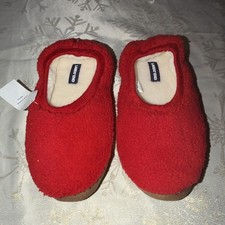 Lands' End Women's Red Slip-On Faux Fur Slippers Size 9 Lined Casual Winter