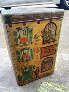 Vintage Cheinco 5 Tin Canister Set Cottagecore Bakery Coffee Tea Storefront Tins