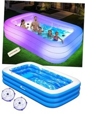 Inflatable Pool with Pool Lights and Seat, Durable 110" x 63" x 20" White